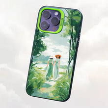 【BUY 4 ONLY PAY FOR 2】So Cool Case for iPhone with Unique Design, starry night Hard Back + Soft Frame with Independent Button Protective Case for iPhone -watercolor painting girls with straw hats walking in forest green trees spring