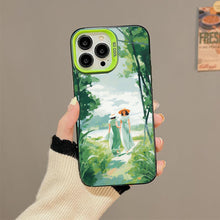 【BUY 4 ONLY PAY FOR 2】So Cool Case for iPhone with Unique Design, starry night Hard Back + Soft Frame with Independent Button Protective Case for iPhone -watercolor painting girls with straw hats walking in forest green trees spring