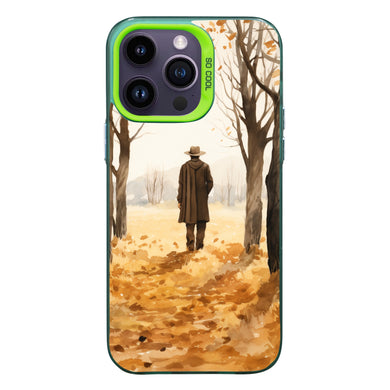 【BUY 4 ONLY PAY FOR 2】So Cool Case for iPhone with Unique Design, watercolor painting man Back + Soft Frame with Independent Button Protective Case for iPhone -watercolor painting man in field with trees autumn falling leaves