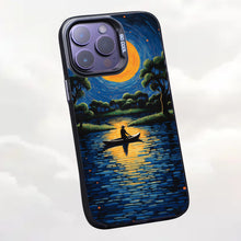 【BUY 4 ONLY PAY FOR 2】So Cool Case for iPhone with Unique Design, starry night Hard Back + Soft Frame with Independent Button Protective Case for iPhone -canoe in the water under the moon rural life impressionist