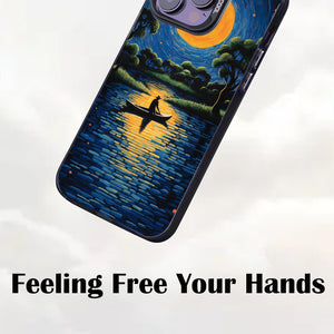 【BUY 4 ONLY PAY FOR 2】So Cool Case for iPhone with Unique Design, starry night Hard Back + Soft Frame with Independent Button Protective Case for iPhone -canoe in the water under the moon rural life impressionist