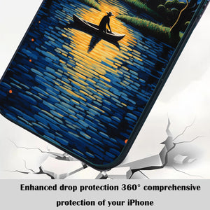 【BUY 4 ONLY PAY FOR 2】So Cool Case for iPhone with Unique Design, starry night Hard Back + Soft Frame with Independent Button Protective Case for iPhone -canoe in the water under the moon rural life impressionist