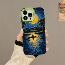 【BUY 4 ONLY PAY FOR 2】So Cool Case for iPhone with Unique Design, starry night Hard Back + Soft Frame with Independent Button Protective Case for iPhone -canoe in the water under the moon rural life impressionist