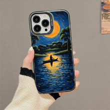 【BUY 4 ONLY PAY FOR 2】So Cool Case for iPhone with Unique Design, starry night Hard Back + Soft Frame with Independent Button Protective Case for iPhone -canoe in the water under the moon rural life impressionist