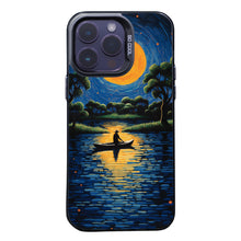 【BUY 4 ONLY PAY FOR 2】So Cool Case for iPhone with Unique Design, starry night Hard Back + Soft Frame with Independent Button Protective Case for iPhone -canoe in the water under the moon rural life impressionist