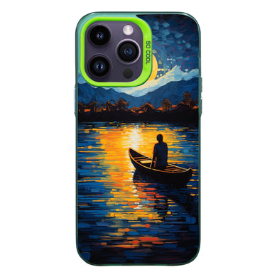 【BUY 4 ONLY PAY FOR 2】So Cool Case for iPhone with Unique Design, starry night Hard Back + Soft Frame with Independent Button Protective Case for iPhone -canoe in the water under the moon rural life impressionist2