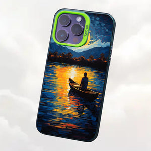 【BUY 4 ONLY PAY FOR 2】So Cool Case for iPhone with Unique Design, starry night Hard Back + Soft Frame with Independent Button Protective Case for iPhone -canoe in the water under the moon rural life impressionist2