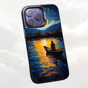 【BUY 4 ONLY PAY FOR 2】So Cool Case for iPhone with Unique Design, starry night Hard Back + Soft Frame with Independent Button Protective Case for iPhone -canoe in the water under the moon rural life impressionist2