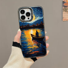 【BUY 4 ONLY PAY FOR 2】So Cool Case for iPhone with Unique Design, starry night Hard Back + Soft Frame with Independent Button Protective Case for iPhone -canoe in the water under the moon rural life impressionist2