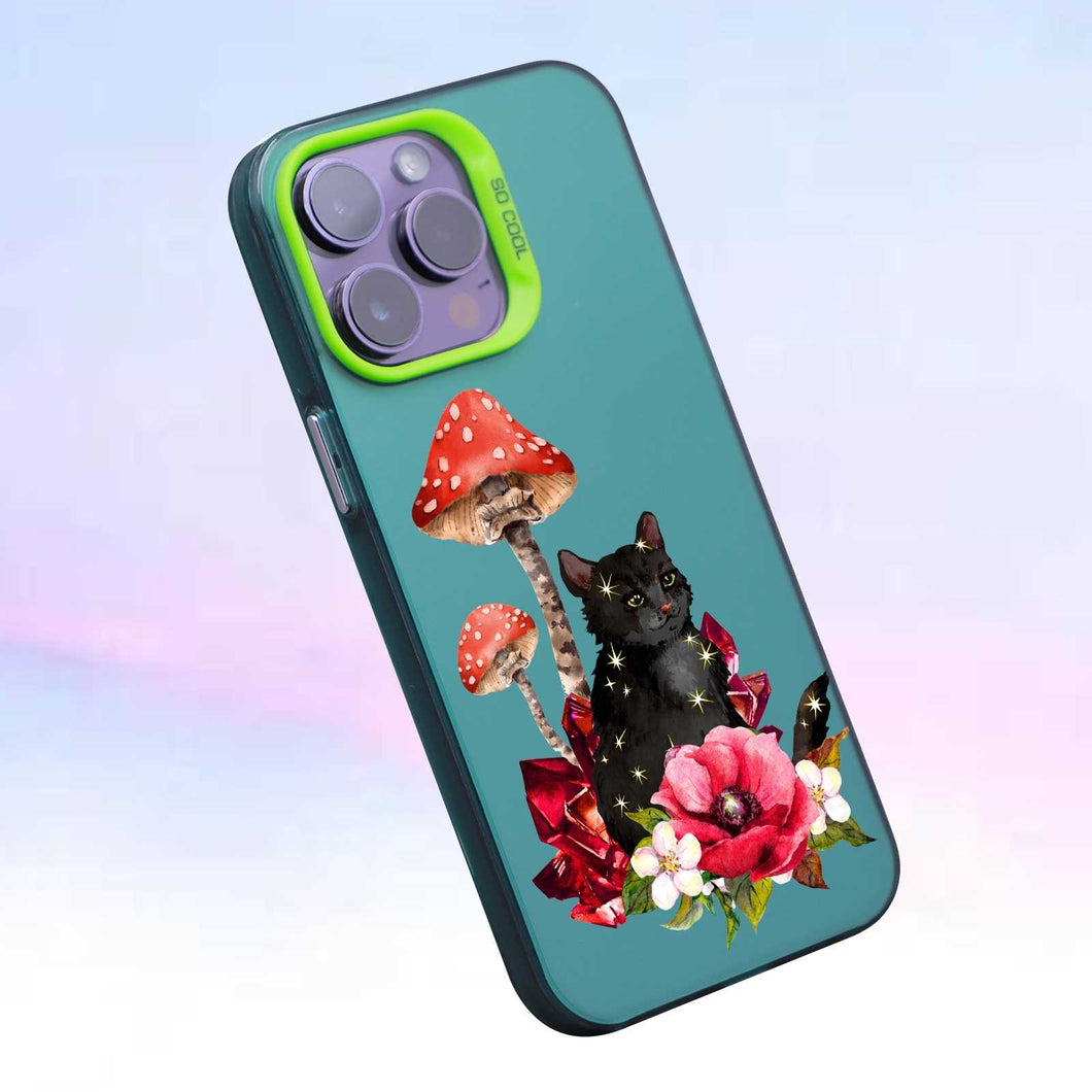 【BUY 4 ONLY PAY FOR 2】So Cool Case for iPhone with Unique Design, watercolor painting + Soft Frame with Independent Button Protective Case for iPhone -Celestial Cat Mystic Mushrooms Flowers Magic