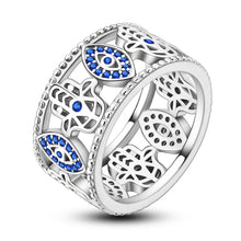 Wide Silver-Plated Ring - Blue Evil Eye, Hand of Hamsa, Cubic Zirconia Accents, Durable Cultural Jewelry with Spiritual Protection Connotations, Meaningful Style Statement HNJZ0046