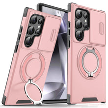 Shockproof Magnetic Phone Case with Slide Camera Lens Protector, 360° Rotating Ring Holder Kickstand Protective Cover for Samsung Galaxy S26 S25 S24 S23 S22 S21 Ultra Plus, Heavy Duty Drop Proof Phone Case HNSJK0031
