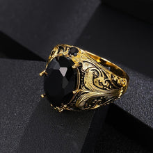 Vintage Men's Ring with Black Oval Artificial Gemstones, Copper Craft, Retro Gold Finish, Casual Daily Wear Ring, Perfect Gift for Men and Women HNJZ0016