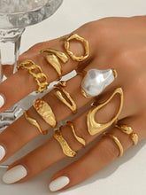 12-Piece Fashion Pearl Irregular Geometric Rings Set, Light Luxury Joint Ring Collection, Stylish Jewelry for Women HNJZ0042