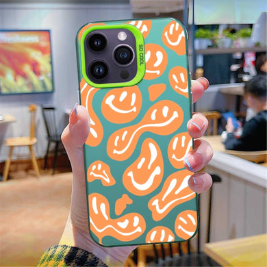 【BUY 4 ONLY PAY FOR 2】So Cool Case for iPhone with Unique Design, watercolor painting + Soft Frame with Independent Button Protective Case for iPhone -Smile Face Orange