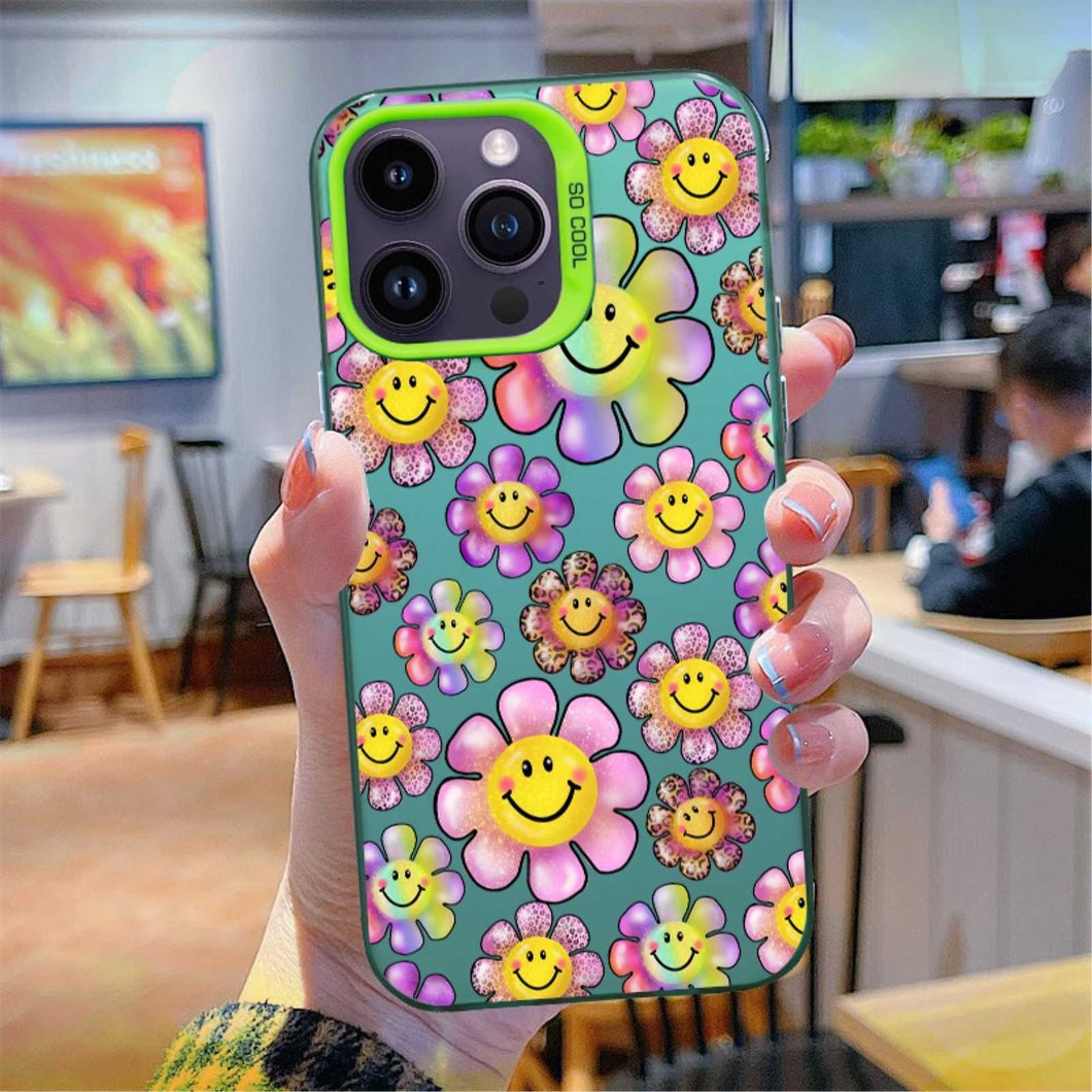 【BUY 4 ONLY PAY FOR 2】So Cool Case for iPhone with Unique Design, watercolor painting + Soft Frame with Independent Button Protective Case for iPhone -Smile Face Happy Flower