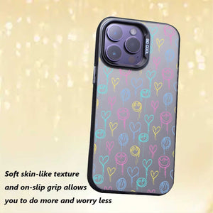 【BUY 4 ONLY PAY FOR 2】So Cool Case for iPhone with Unique Design, watercolor painting + Soft Frame with Independent Button Protective Case for iPhone -Graffiti Hearts Smile Face Smudges