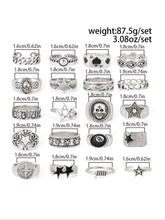 20 Piece Vintage Star Skull, Dark Punk Joint, Holiday Gift, Street Style Charm Accessories, All Seasons, Stackable Rings, Statement Rings, Vintage Rings Jewelry HNJZ0011