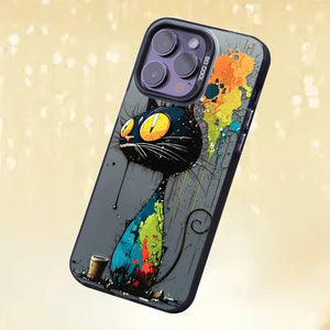 【BUY 4 ONLY PAY FOR 2】So Cool Case for iPhone with Unique Design, Watercolor Animal Hard Back + Soft Frame with Independent Button Protective Case for iPhone -cat painting