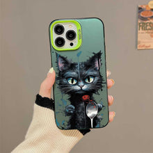 【BUY 4 ONLY PAY FOR 2】So Cool Case for iPhone with Unique Design, Watercolor Animal Hard Back + Soft Frame with Independent Button Protective Case for iPhone - Black Cat