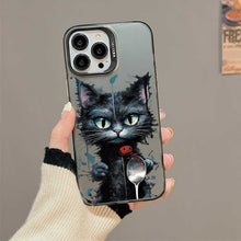 【BUY 4 ONLY PAY FOR 2】So Cool Case for iPhone with Unique Design, Watercolor Animal Hard Back + Soft Frame with Independent Button Protective Case for iPhone - Black Cat