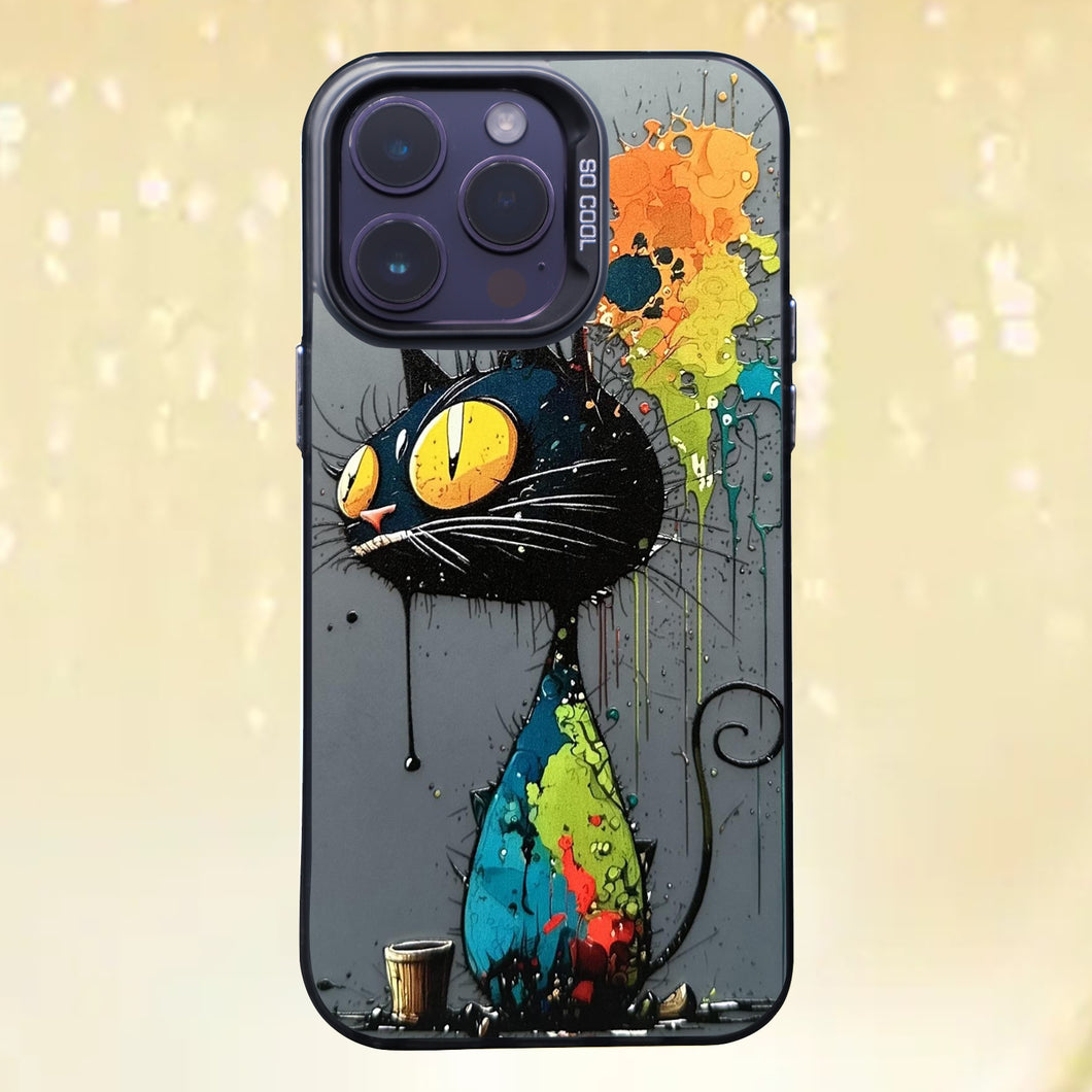 【BUY 4 ONLY PAY FOR 2】So Cool Case for iPhone with Unique Design, Watercolor Animal Hard Back + Soft Frame with Independent Button Protective Case for iPhone -cat painting