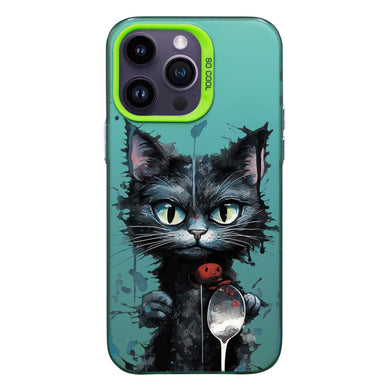 【BUY 4 ONLY PAY FOR 2】So Cool Case for iPhone with Unique Design, Watercolor Animal Hard Back + Soft Frame with Independent Button Protective Case for iPhone - Black Cat