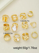 12-Piece Fashion Pearl Irregular Geometric Rings Set, Light Luxury Joint Ring Collection, Stylish Jewelry for Women HNJZ0042