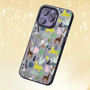 【BUY 4 ONLY PAY FOR 2】So Cool Case for iPhone with Unique Design, watercolor painting + Soft Frame with Independent Button Protective Case for iPhone -Giraffe Leopard Monkey Tropical