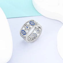 Wide Silver-Plated Ring - Blue Evil Eye, Hand of Hamsa, Cubic Zirconia Accents, Durable Cultural Jewelry with Spiritual Protection Connotations, Meaningful Style Statement HNJZ0046
