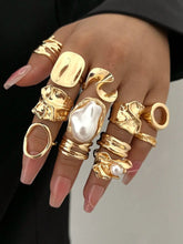 12-Piece Fashion Pearl Irregular Geometric Rings Set, Light Luxury Joint Ring Collection, Stylish Jewelry for Women HNJZ0042
