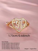 Heart & Letter Design Cuff Ring, Adjustable Open Ring, Adjustable Opening Stackable Ring Gift for Women & Girls, Alphabet Design Ring HNJZ0041