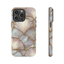 Luxury Pearl Seashell Phone Case, Gold Foil Inlaid Mosaic Coastal Aesthetic Protective Cover, Shockproof Dual Layer Slim Phone Case for iPhone 16 15 14 13 12 Pro Max, Samsung S26 S25 S24 S23 HNSJK0029