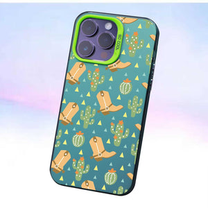 【BUY 4 ONLY PAY FOR 2】So Cool Case for iPhone with Unique Design, watercolor painting + Soft Frame with Independent Button Protective Case for iPhone -Cactus Western Boots