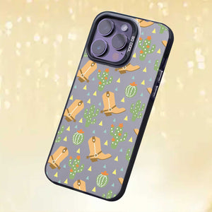 【BUY 4 ONLY PAY FOR 2】So Cool Case for iPhone with Unique Design, watercolor painting + Soft Frame with Independent Button Protective Case for iPhone -Cactus Western Boots