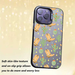 【BUY 4 ONLY PAY FOR 2】So Cool Case for iPhone with Unique Design, watercolor painting + Soft Frame with Independent Button Protective Case for iPhone -Cactus Western Boots