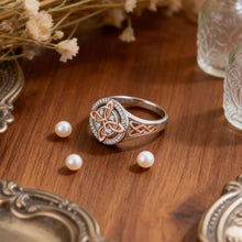 Rose Gold Plated Witch’s Knot Ring, Original Celtic Knot Jewelry, Cubic Zirconia Decorated Witch Knot Ring, Witchtok Pagan Jewelry for Devotion and Protection, Valentine’s Day Gift HNJZ0022