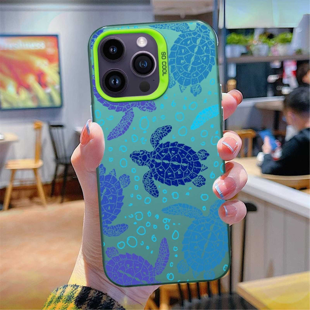 【BUY 4 ONLY PAY FOR 2】So Cool Case for iPhone with Unique Design, watercolor painting + Soft Frame with Independent Button Protective Case for iPhone -turtles