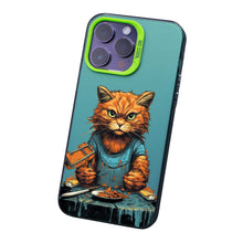 【BUY 4 ONLY PAY FOR 2】So Cool Case for iPhone with Unique Design, Watercolor Animal Hard Back + Soft Frame with Independent Button Protective Case for iPhone - Cat Holding Knife