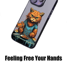 【BUY 4 ONLY PAY FOR 2】So Cool Case for iPhone with Unique Design, Watercolor Animal Hard Back + Soft Frame with Independent Button Protective Case for iPhone - Cat Holding Knife