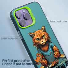 【BUY 4 ONLY PAY FOR 2】So Cool Case for iPhone with Unique Design, Watercolor Animal Hard Back + Soft Frame with Independent Button Protective Case for iPhone - Cat Holding Knife