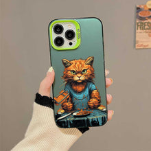 【BUY 4 ONLY PAY FOR 2】So Cool Case for iPhone with Unique Design, Watercolor Animal Hard Back + Soft Frame with Independent Button Protective Case for iPhone - Cat Holding Knife