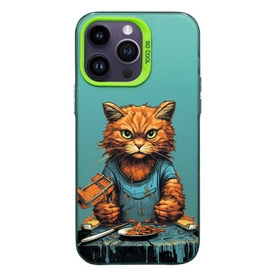 【BUY 4 ONLY PAY FOR 2】So Cool Case for iPhone with Unique Design, Watercolor Animal Hard Back + Soft Frame with Independent Button Protective Case for iPhone - Cat Holding Knife