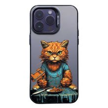 【BUY 4 ONLY PAY FOR 2】So Cool Case for iPhone with Unique Design, Watercolor Animal Hard Back + Soft Frame with Independent Button Protective Case for iPhone - Cat Holding Knife