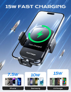Wireless Car Charger,15W Fast charging Auto clamp Car charger Phone stand Phone stand for iPhone 15 14 13 12 11 Pro Max Xs, Samsung Galaxy S23 Ultra S22 S21 S20,S10 + S9+, black