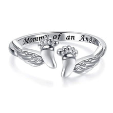 Adjustable Letter&Wing Design Cuff Ring, Unique Angel Wing & Foot Shape, "Mommy of an Angel" Engraving Open hug rings, Elegant All-match Accessories for Daily Wear, Perfect Gift for Mom, Girlfriend, Wife, or Friend HNJZ0009