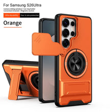 Heavy Duty Slide Camera Cover Phone Case, Built-in Magnetic Ring Stand Full Body Protection Case for iPhone & Samsung, Rugged Shockproof Back Cover HNSJK0035