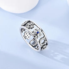 Silver-Plated Lucky Amulet Ring - Adorned with Evil Eye, 4-Leaf Clover, Horseshoe, Cubic Zirconia - Women's Costume Jewelry, Ideal Women's Gift HNJZ0024