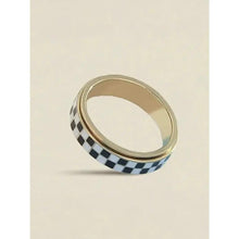 Checkered Fidget Ring for Adults, 18K Gold-Plated Stainless Steel, Stress Relief Accessory with Fashionable Geometric Design, Ideal Gift HNJZ0029