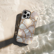 Luxury Pearl Seashell Phone Case, Gold Foil Inlaid Mosaic Coastal Aesthetic Protective Cover, Shockproof Dual Layer Slim Phone Case for iPhone 16 15 14 13 12 Pro Max, Samsung S26 S25 S24 S23 HNSJK0029
